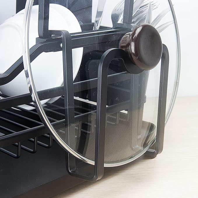GMT-10353-A Black Aluminum Dish Drying Rack with Utensil Holder - 2 Tier Kitchen Countertop Rust Proof Dish Rack and Drainboard Set - Large Dish Organizer Rack - Image 7