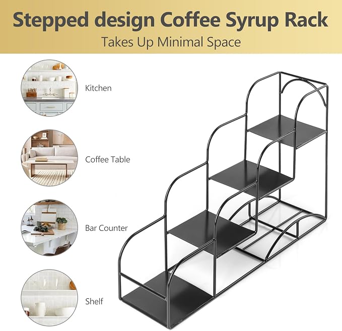Syrup Rack for Coffee Bar Accessories, Iron 4 Compartment Bottle Organizer, Countertop Display Storage Shelf Bottle Stand, Metal Coffee Bar Organizer for Wine, Kitchen, Holds 4 Bottles - Image 5
