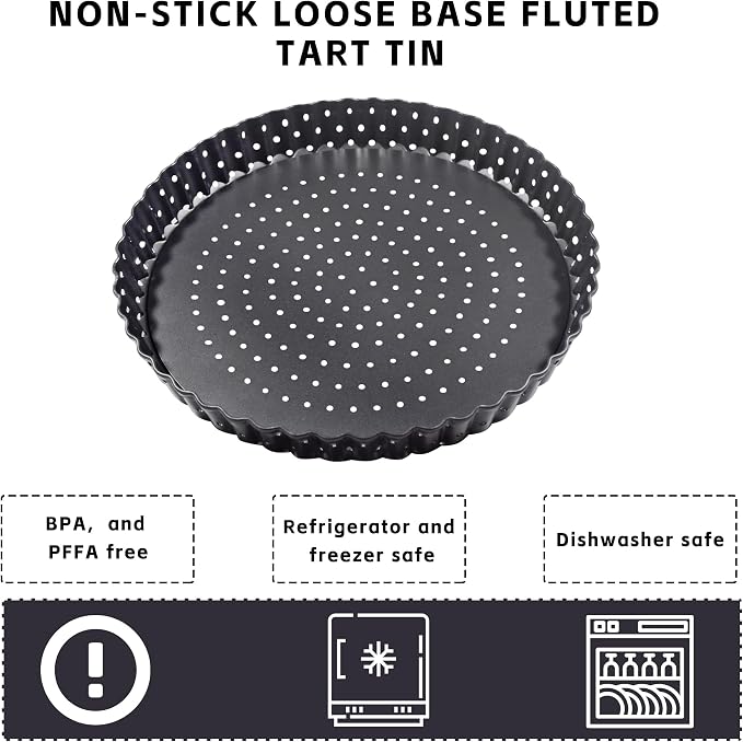 2Pack Non-Stick Quiche Tins with Loose Base 20cm, Perforated Quiche Dish with Loose Base, 8 inch Tart Tin Removable Bottom, Round Flan Dish with Removable Loose Bottom - Image 4