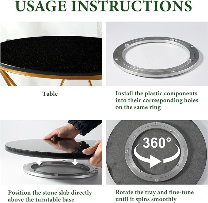 Black Marble Lazy Susan for Kitchen Counter, 16'' Marble Turntable for Dinning, Lazy Susan Organizer for Cabinet, Serving Rotation Spinning Tabletop Organizer Swiveling, Spice Rack Storage - Image 5