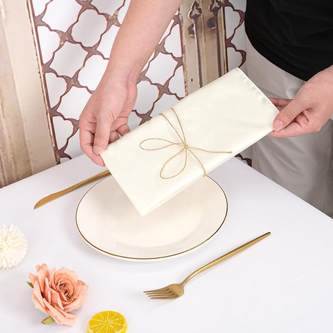 50 PCS Ivory Square Satin Cloth Napkins, 20 X 20 Inch | Soft Smooth, Washable Reusable, Silk Dinner Table Napkins Bulk, for Weddings Parties Banquets Dining and Restaurants - Image 6