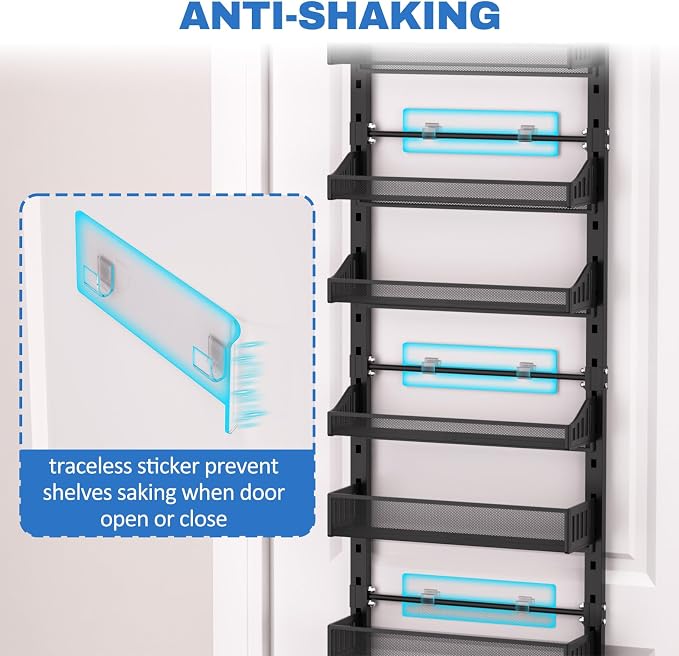 coobest 8-Tier Over the door Spice Rack Organizer, Large Heavy Duty Metal Wall Mount or Over The Door, 2 in 1 Rust-Proof Hanging Storage Shelf for Kitchen Pantry, Bathroom, Laundry Room, Closet - Image 7