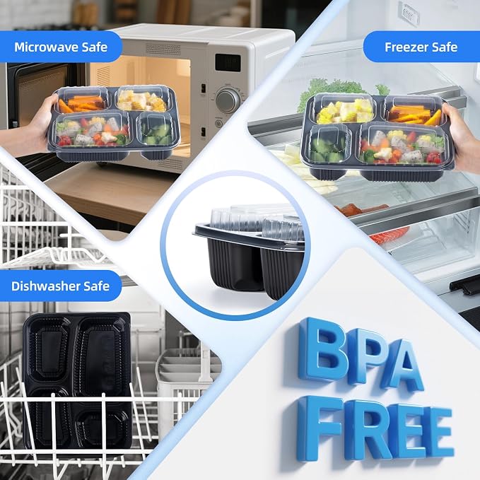 YANGRUI Meal Prep Containers 40 Pack 34 oz - Shrink-Wrapped No Pre-Wash | 4 Compartment Leak-Resistant Bento Box | BPA Free Shatterproof PP | Microwave Safe To-Go Food Storage for Leftovers & Parties - Image 5