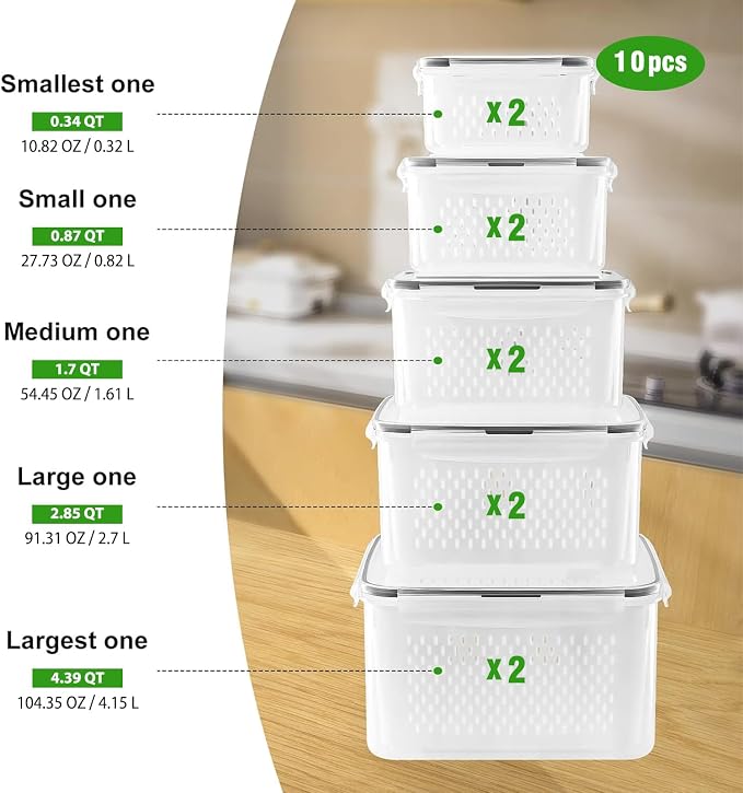 Fruit Storage Containers for Fridge with Removable Colander 10 | Airtight Food Storage Container Dishwasher Safe Produce Saver for Refrigerator Keep Berry Fruit Fresh Longer Large Clear - Image 2