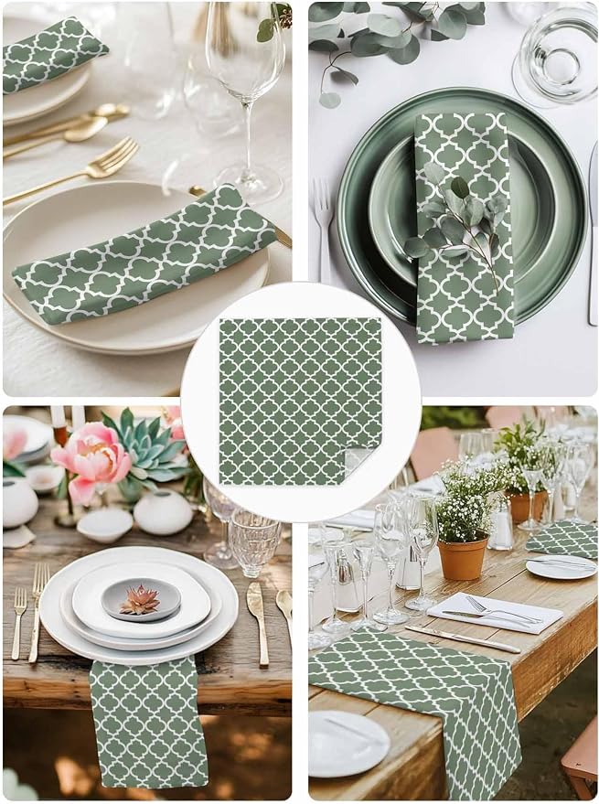 Cloth Napkins Set of 4-20x20 Inches, Sage Green Morocco Washable Reusable Table Napkins, Minimalist Boho Ethnic Abstract Motif Soft & Absortbent Dining Napkin for Party Wedding Hotel Restaurant - Image 4