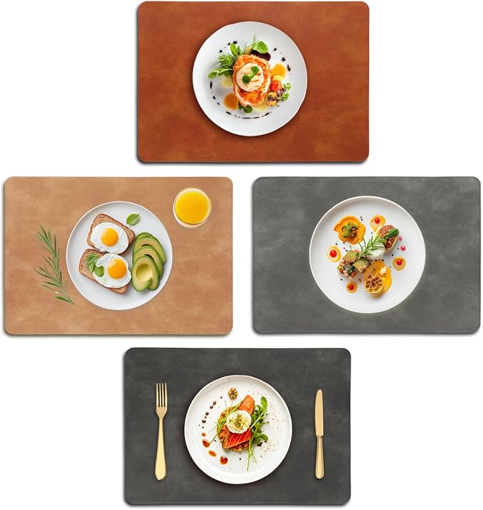 UnivoColors Placemats,Heat Resistant Placemats Set of 4 Washable 12 x 17 Inch,Waterproof Table Mats,Wipeable Pu Place Mats for Kitchen,Dining Room.(Dark Gray+Grey+Camel+Reddish Brown) by UnivoColors