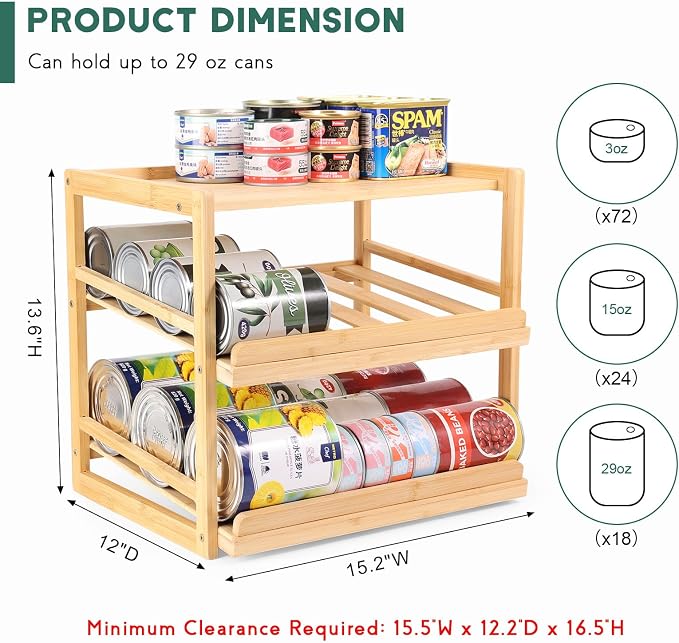 Can Organizer for Pantry, Hold up to 72 3oz Cat Can | 3 Tiers Rolling Can Storage, Soda Dispenser, For Cabinet - Image 2