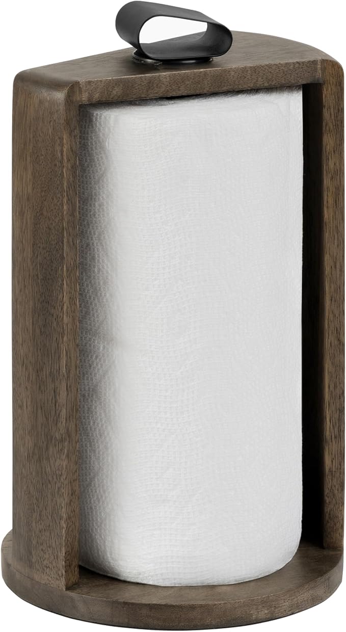 Anji Mountain Wooden Paper Towel Holder with Metal Holder, Holder Stand for Kitchen Roll Organizer & Kitchen Dining Table Home Décor, Countertop Fits Jumbo & Mega Rolls - Chocolate/Black, Top Load - Image 2