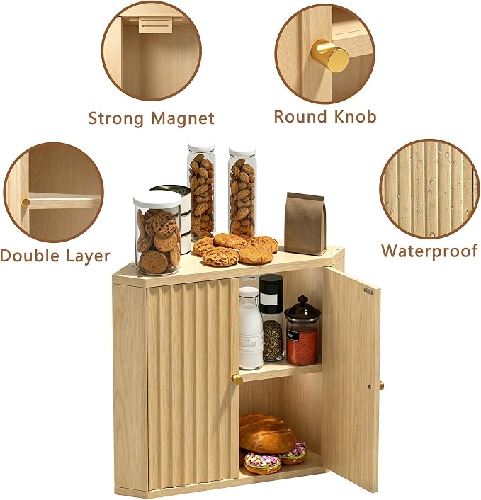 Natural Corner bread box for kitchen countertop, Large Bread Bread Box, Vintage corner bread box for kitchen countertop, Under Cabinet Organizer fluted (Natural) - Image 6