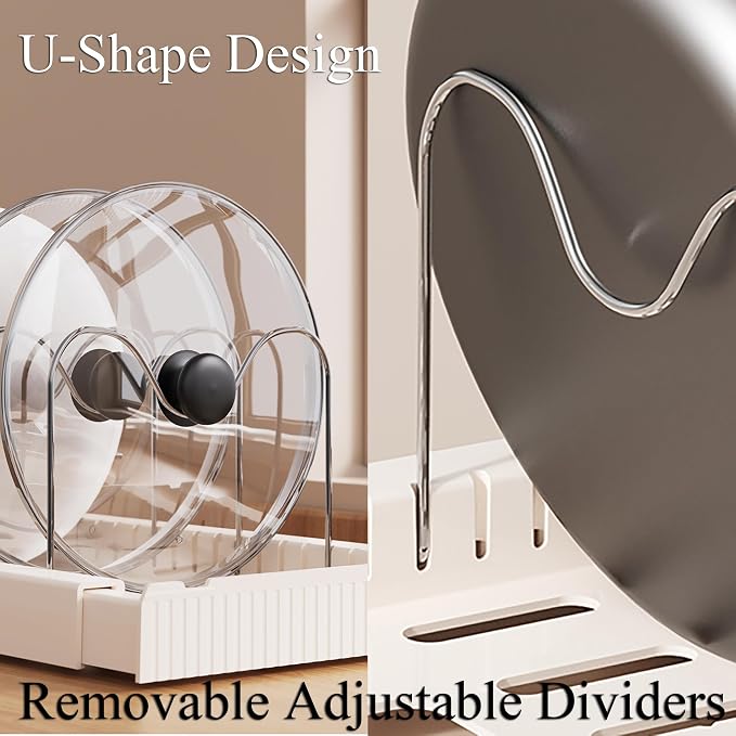 2 Pack Pots and Pans Organizer Under Cabinet 22" Expandable Pot Lid Holder | Pot Rack Inside Cabinet with 10 Adjustable Dividers for Kitchen Storage Cutting Boards, Lid, Bakeware, White 2PCS - Image 3