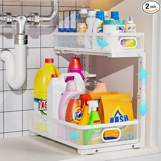 Under Sink Organizer, High Adjustable 2 Tier Under Sink Organizers and Storage, Slide out Metal Cabinet Organizers, Pull out Storage Drawer Shelf for Kitchen Bathroom Cabinet (White-1 pack) by Dolesman
