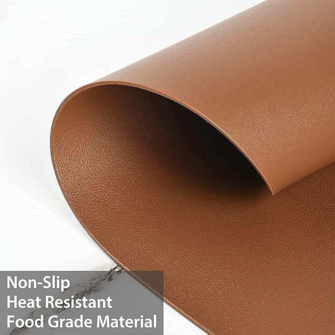 Faux Leather Placemats Set of 8, Wipeable & Washable Table Mats | Waterproof, Heat-Resistant & Easy to Clean Round Place Mats for Dining & Kitchen, 17''x13'', Brown - Image 4