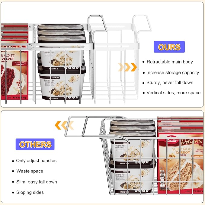 Large Deep Freezer Organizer Bins Expandable 15.5"~24.5" with Dividers | Real Capacity Adjustable Freezer Baskets for Chest Freezer Hanging Storage Container for Bottom Freezer Sort Frozen Meats - Image 5