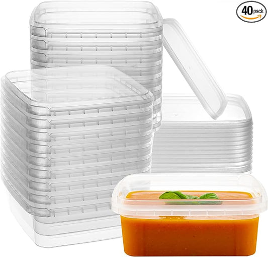 40 Pack Square Clear Deli Containers with Lids Disposable BPA Free Square Plastic Food Storage Containers with Lids Airtight for Meal Prep Take Out Kitchen (8 oz) by NYHI
