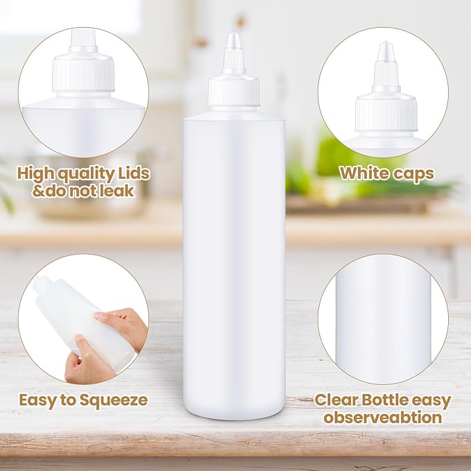 Irenare 16 oz 30 Pack Plastic Condiment Squeeze Bottles for Sauces Empty Squirt Bottle with Top Cap for Condiment BBQ, Dressing, Paint, Workshop, Crafts (White) - Image 3
