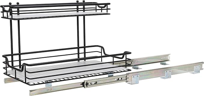 Household Essentials Matte Black Powder-Coated Steel Undersink Pull-Out Organizer with Plastic Accents - Image 7