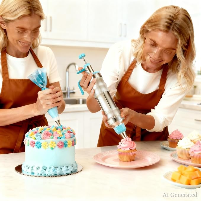 Gawren-H&E 208PCS Cake Decorating Kit with Icing Dispenser Gun for Beginner | Cake Decorating Supplies with Frosting Piping Kit,Piping Bags and Tips Set,Spatulas,Chocolate Moulds and more-Baking Supplies - Image 7