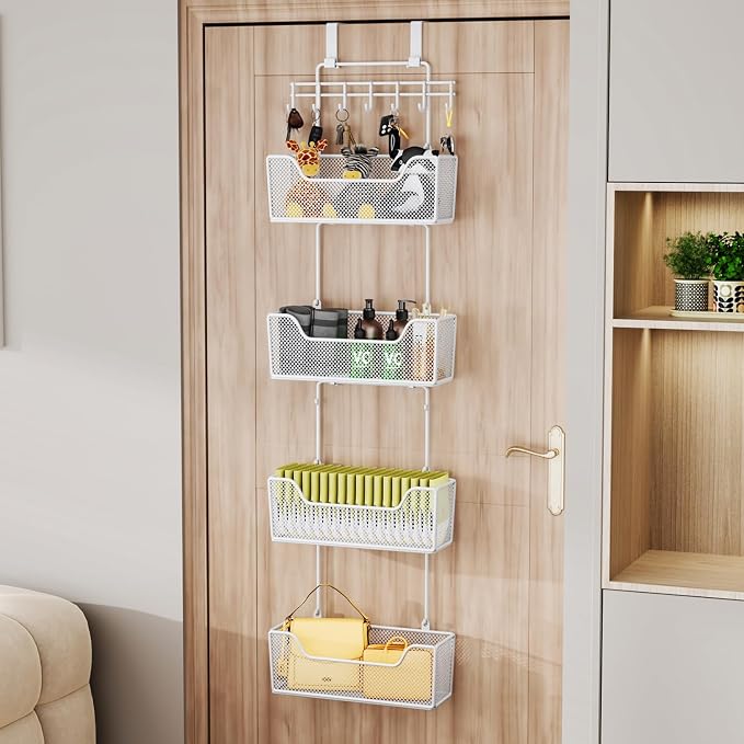 HapiRm Over Door Organizer Storage - Hanging Door Organizer with 4 Metal Large Capacity Baskets and Adjustable Coat Hook for Bathroom Bedroom Kitchen Pantry Closet Cabinet - Image 8