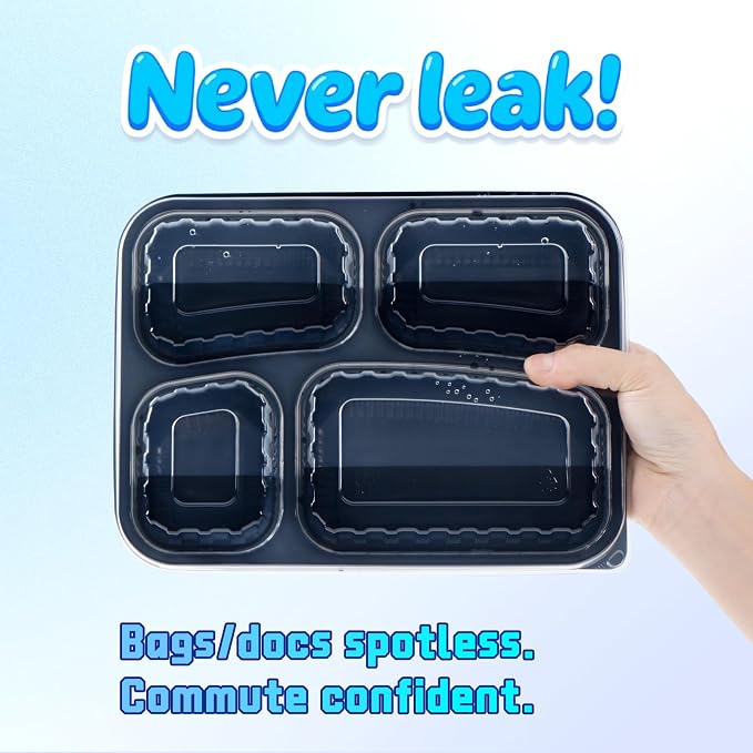 YANGRUI Meal Prep Containers 40 Pack 34 oz - Shrink-Wrapped No Pre-Wash | 4 Compartment Leak-Resistant Bento Box | BPA Free Shatterproof PP | Microwave Safe To-Go Food Storage for Leftovers & Parties - Image 4