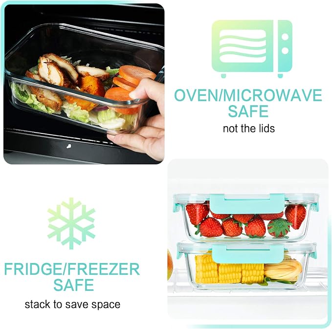 M MCIRCO 10 Pack,22 oz Glass Food Storage Containers with lids, Green | Glass Meal Prep Containers,Airtight Lunch Containers with Lids, Microwave, Oven, Freezer and Dishwasher Friendly, BPA Free - Image 5