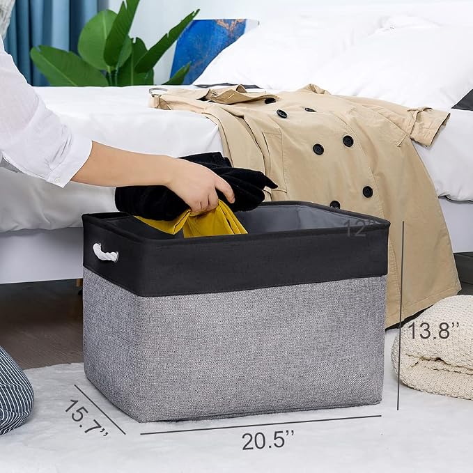 Organization and Storage Basket for Shelves - 20x16x14 inch Jumbo 3 Pack Collapsible Storage Bins for Organizing, Fabric Storage Cubes for Organizer Gift Toy Closet (Black & Grey) - Image 5