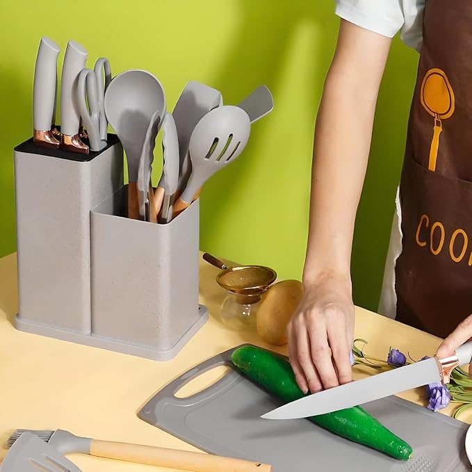 19-Piece Kitchen Utensils Set - Silicone Cooking Utensils, Non-Toxic Spatula Set, Kitchen Tools, Cutting Board, Cooking utensils set (Gray) - Image 6