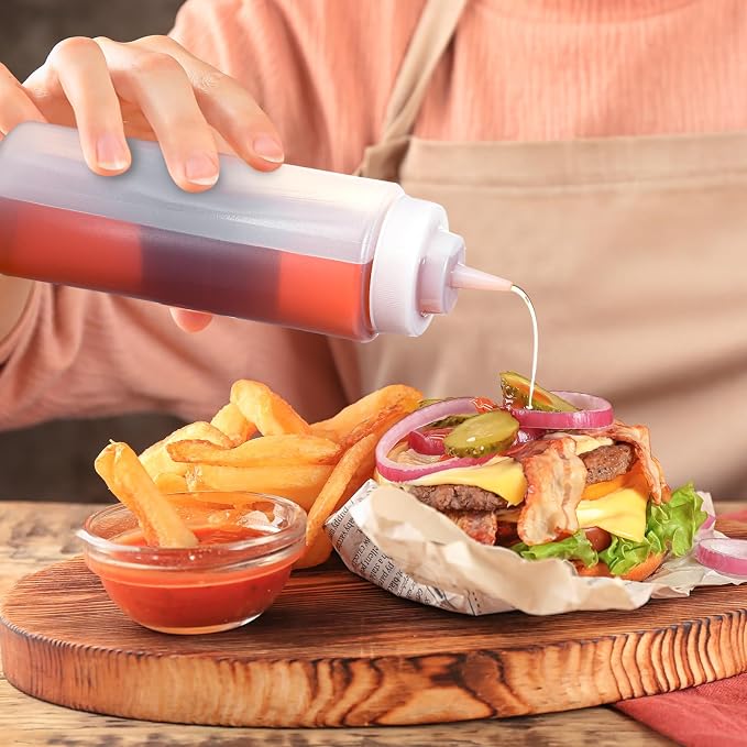24 Pcs 32 oz Squeeze Bottle Large Plastic Wide Mouth Squeeze Bottles for Condiment Sauces Chocolate Ketchup Mustard BBQ Grill Restaurant (Clear) - Image 6
