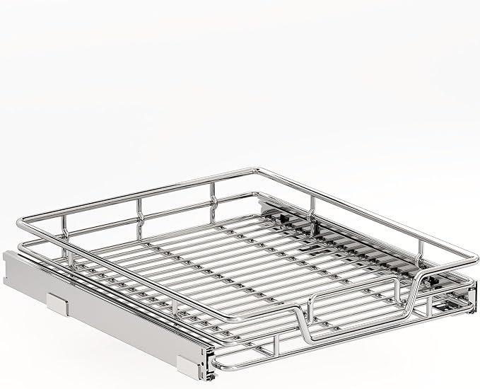 Kitchen Cabinet Pull Out Shelf and Drawer Organizer Slide Out Pantry Storaqe Basket in Multiple Sizes (17" W x 18" D,1 Tier) by Unknown