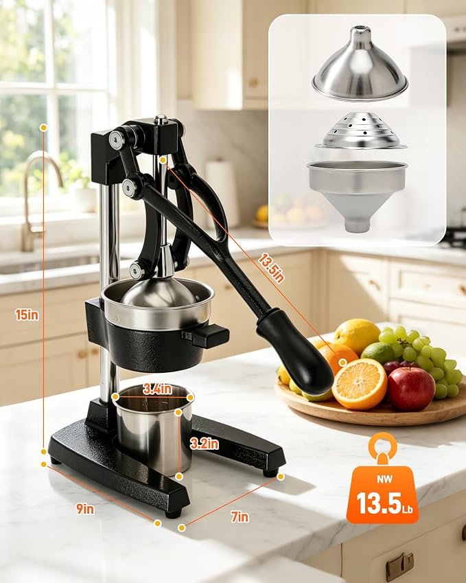Cast Iron Juicer, Manual Juicer Lemon Squeezer, Hand Press Citrus Juicer, Commercial Stainless Steel Fruit Juicer for Extracting Fresh Juice from Lemons, Oranges - Image 6
