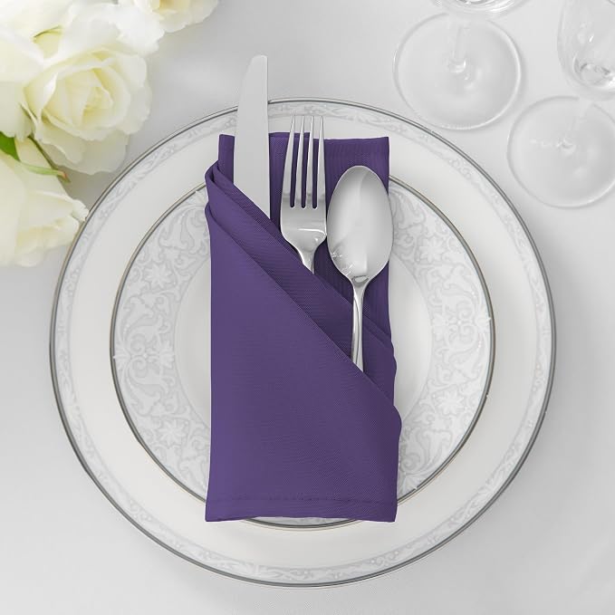 Lann's Linens Set of 144 Cloth Dinner Napkins, 20-inch Polyester Napkins, Washable and Reusable Fabric for Weddings, Hotels, Restaurants - Purple - Image 4