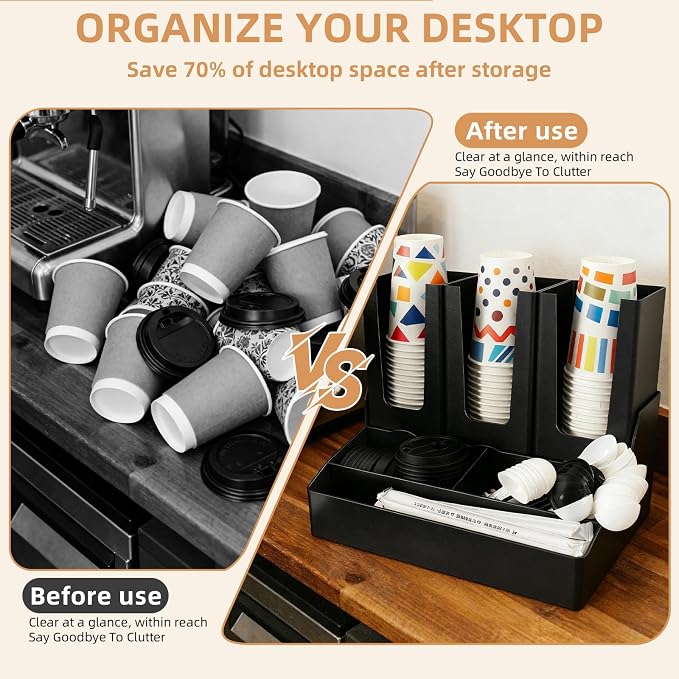 Commercial Cup and Lid Holder with Straw Organizer,Disposable Coffee Cup Condiment Dispenser for Countertop Org, Coffee Bar, Beverage Cup, Kitchen, Breakroom (Combination Cup Holder) - Image 4
