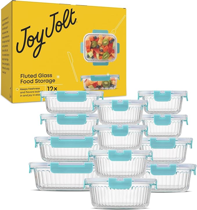 JoyJolt 24pc Borosilicate Glass Storage Containers with Lids | 12 Airtight/Freezer Safe Food Storage Containers for Pantry and Kitchen | Meal Prep Container for Lunch | Glass Tupperware Set - Image 9