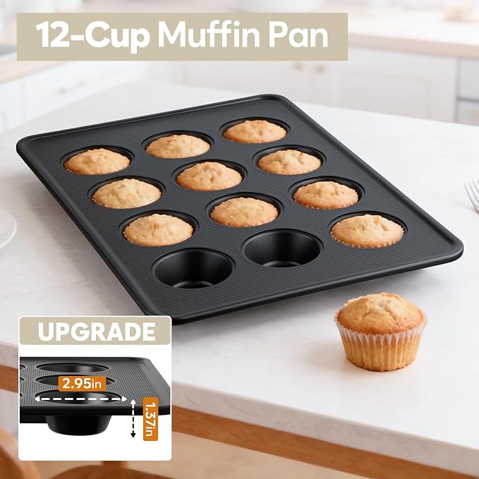10-Piece Nonstick Bakeware Set, 0.8MM Thick Carbon Steel Baking Pan Set for Oven with Cookie Sheet, Muffin Pan, Pizza Pan, Loaf Pan and Cooling Rack, Stackable Kitchen Baking Set, PFOA/PTFE Free - Image 7