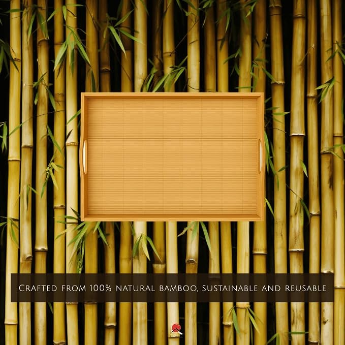 Large Bamboo Tray with Handle for Tea Lunch Dinner Butler Serving Tray Shelf Tray, 20"x13" -WOODO Collection - Image 5