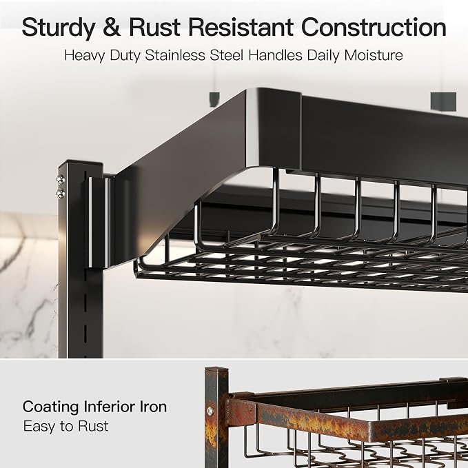 3 Tier Extra Large Stainless Steel Over The Sink Dish Drying Rack | Rust Proof Metal, Expandable Kitchen Sink Drainer, Counter Space Saving, Heavy Duty, Modern Black, Multifunctional Storage - Image 3
