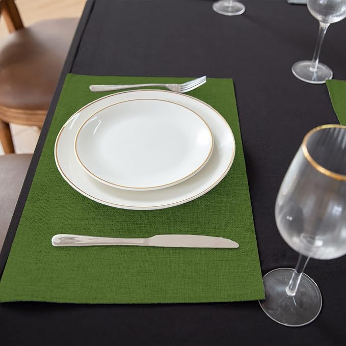 Cloth Placemats Set of 8, Linen Type Fabric Placemats Machine Washable Heat Resistant Placemats Wrinkle Free Thick Polyester Kitchen Place Mats for Dining Table (Green) - Image 4