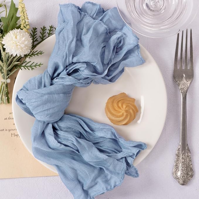 Cloth Napkins Set of 100 21"x21" Reusable Cheesecloth Napkins Dusty Blue | Boho Rustic Dinner Napkins Washable Gauze Table Napkins Cloth Hemmed Edges for Wedding Bridal Shower Family Gathering Decor - Image 2