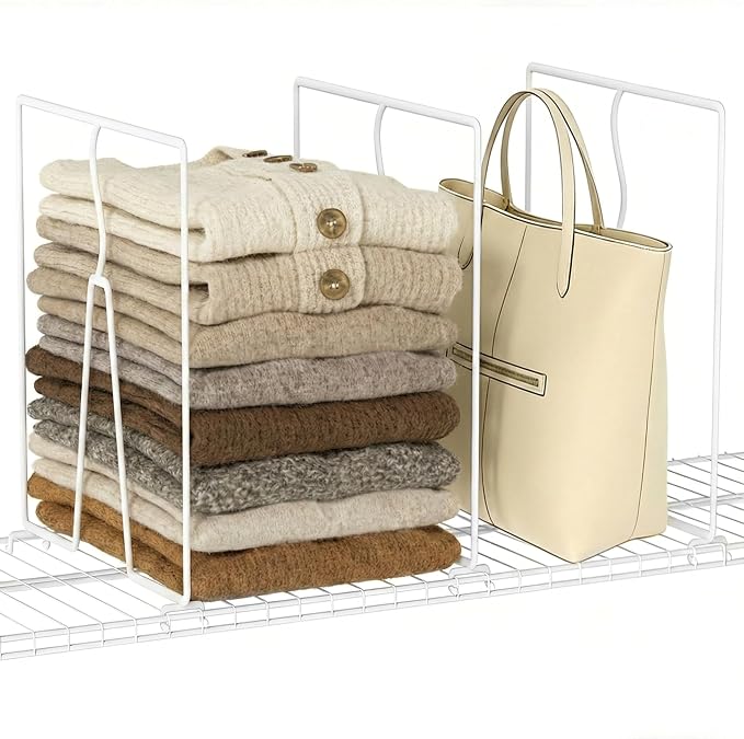 SortNStore Wire Shelf Dividers for Closet: Tall 16in x Deep 12in, 6 Pack | Wire Rack Accessories - Adjustable Purse Organizer for Sweaters Clothes Towels- Metal Linen Closet Pantry Separators by SortNStore