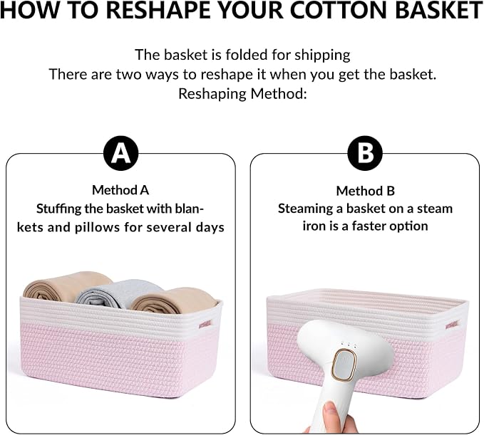 MiniArk Large Storage Baskets for Shelves, 17 x 13 x 7.5” Closet Organizers Bins for Clothes Blanket Towels, Baby Nursery, Toy Baskets Box, Woven Rope Baskets, 2 Packs Woven Pink - Image 7