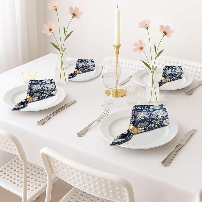 Midnight Marigold Garden Hand Block Print 100% Cotton Napkins 18" x 18" (Set of 4) Reuseable Kitchen Napkins Cloth Decor Dinner Party Cocktail Gift for Spring, Easter, Summer - Image 3