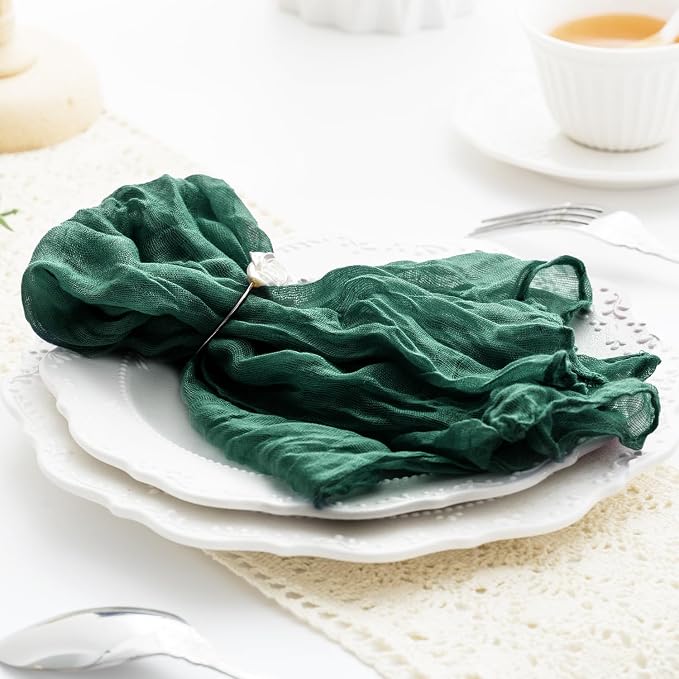 100 Pack Emerald Green Cheesecloth Napkins Washable 21x21 Inches Emerald Green Cloth Napkins for Wedding Set of 100 Dinner Table Napkins Bridal Baby Shower Rustic Boho Cotton Gauze Party Table Decor - Image 5