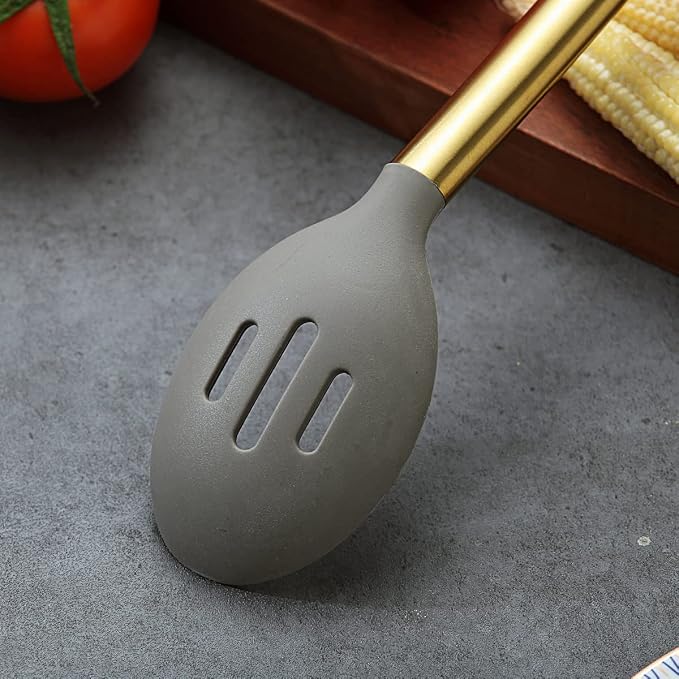 Berglander Non-stick Silicone Slotted Spoon, Titanium Gold Plated Handle, Basting Spoon, Dishwasher Safe, Easy to Clean - Image 5