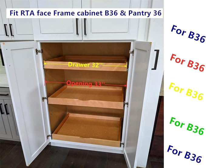 Elysian Slide-Out Tray Organizer, 32" W × 21" D Pull-Out Cabinet Drawer with Full-Extension 35mm Ball-Bearing Rails, Roll-Out Storage Shelf for Kitchen Base Cabinets - Image 2