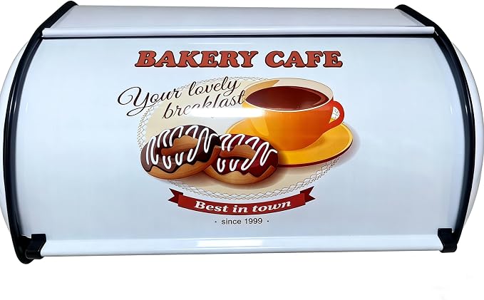 Large Metal Bread Box for Kitchen Countertop, White Roll Top Bin | Large stainless steel bread box with a smooth roll-top lid stores loaves, bagels and pastries, keeping countertop organized - Image 9
