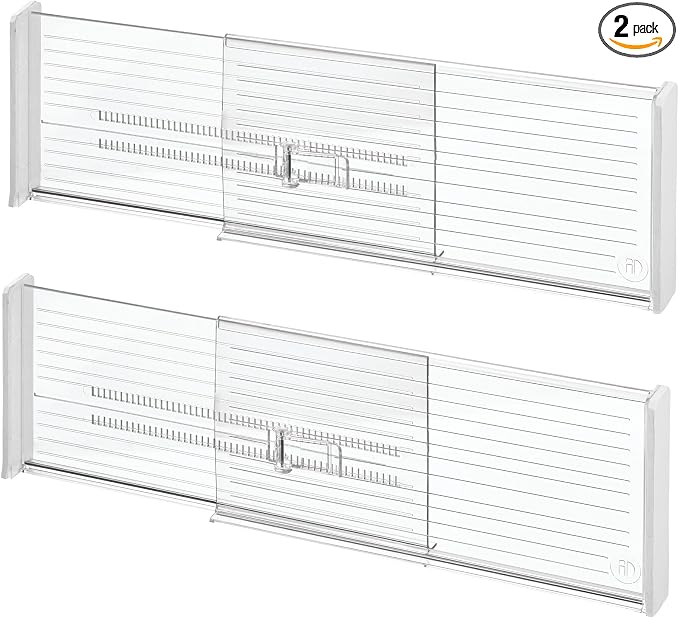 iDesign Plastic Adjustable Drawer Dividers, Clear, Set of 2 | Kitchen, Dresser, Desk Drawers by iDesign