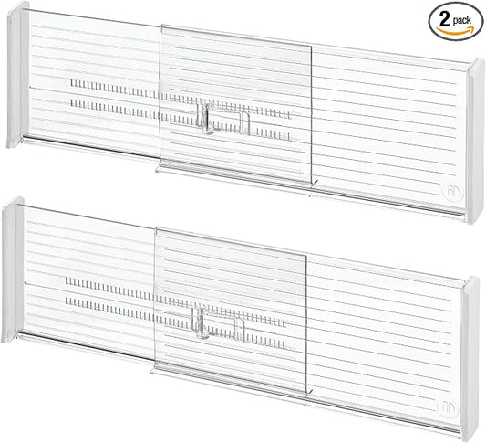iDesign Plastic Adjustable Drawer Dividers, Clear, Set of 2 | Kitchen, Dresser, Desk Drawers by iDesign