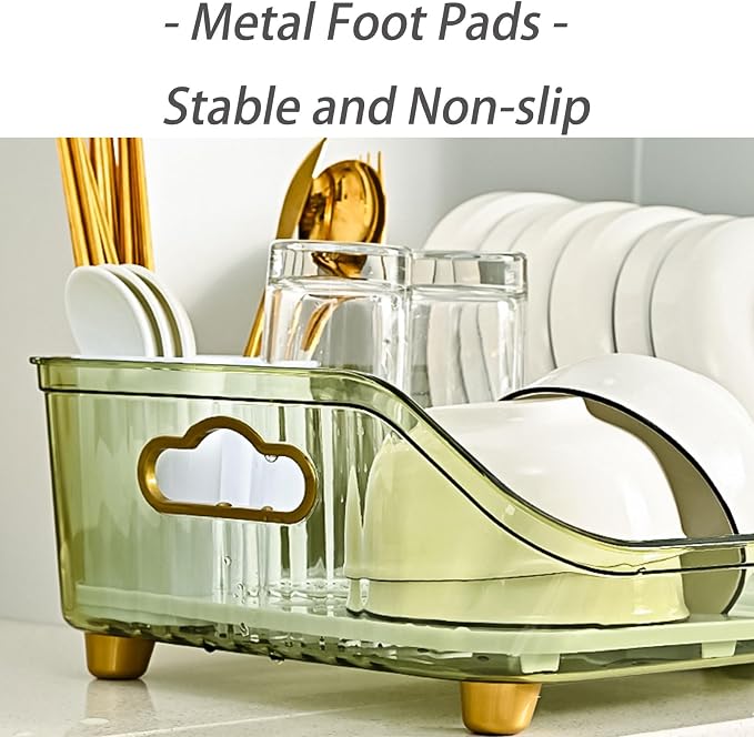 Dxcaicc Dish Drying Rack for Kitchen Counter, Drying Rack with Utensil Holder,Holder for Kitchen Dish Drainers for Kitchen Counter Storage, 17X5x10 Inch,Clear - Image 3
