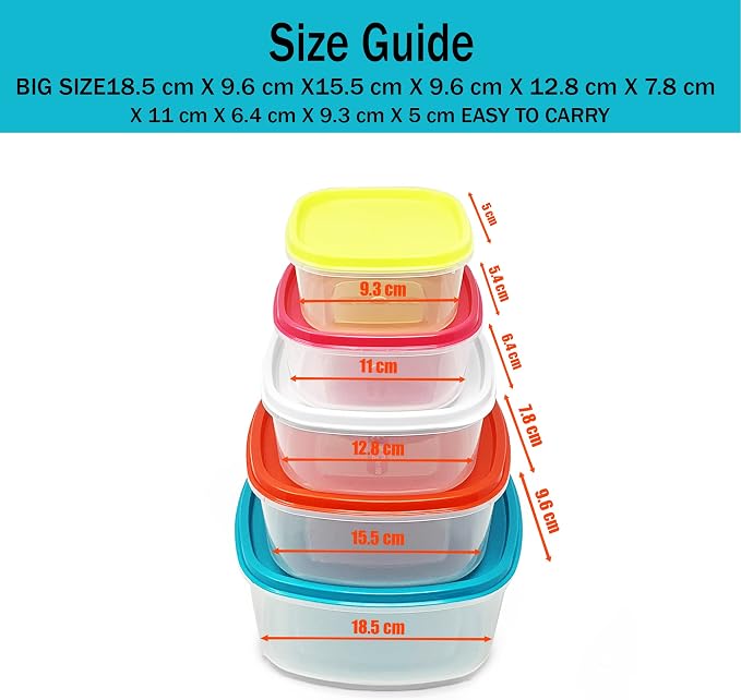 PLASTIFIC Set of 5-220/350/600/1200/2000ml Food Storage Container Stackable Food Prep Container with Lid, Airtight BPA-Free, Microwave, Freezer & Dishwasher Safe (Assorted Color)… - Image 4