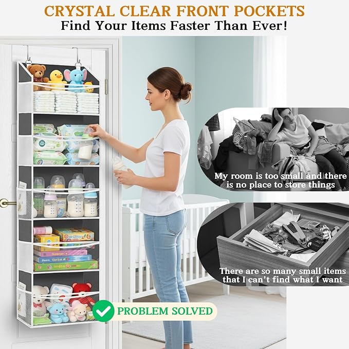 2P 5Tiers Over Door Organizer,Weekly Clothes Organizer for Kids | 5 clear PVC front pockets, 10 mesh side pockets, weekly outfit planner, for kids, dorm, entryway, RV, 50 lbs capacity - Image 9