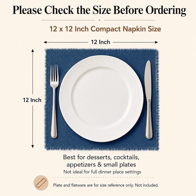 36 Pack Royal Blue Napkins, 12 x 12 Inch Cotton with Fringe Settings | Handmade washable reusable cotton dinner napkins in bulk for weddings, parties, rustic boho table settings - Image 2